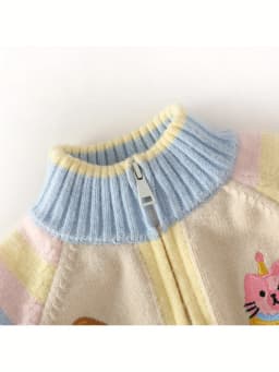 Children's Knitted Cardigan Zipper Jacket with Cartoon Embroidery, Stylish New Spring and Autumn Sweater for Girls, Versatile for Spring