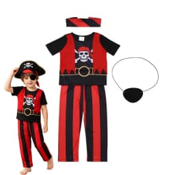 Boys Pirate Costume Set Short‑Sleeve Top Long Striped Pants Halloween Trick Or Treat Birthday Themed Party Outfit
