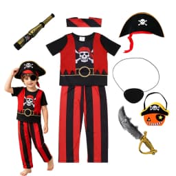 Boys Pirate Costume Set Short‑Sleeve Top Long Striped Pants Halloween Trick Or Treat Birthday Themed Party Outfit