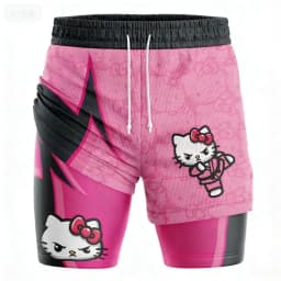 Japanese Anime Style "Ice Crack" Double-layer Shorts, Sports Men's Five-inch Pants