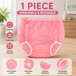 1 Piece Washable Reusable Adult Cloth Pants Pink & Transparent Soft Breathable Comfortable Lightweight Cost Saving Machine Wash