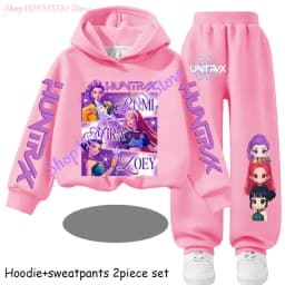 Hot Children's Hooded Sweater Set Huntrx Mira Rumi Zoey Girl Cute Casual Top for Kids Sports Shirt with Cartoon Print 2 Pieces