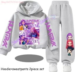 Hot Children's Hooded Sweater Set Huntrx Mira Rumi Zoey Girl Cute Casual Top for Kids Sports Shirt with Cartoon Print 2 Pieces