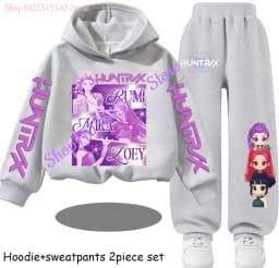 Hot Children's Hooded Sweater Set Huntrx Mira Rumi Zoey Girl Cute Casual Top for Kids Sports Shirt with Cartoon Print 2 Pieces