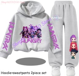 Hot Children's Hooded Sweater Set Huntrx Mira Rumi Zoey Girl Cute Casual Top for Kids Sports Shirt with Cartoon Print 2 Pieces