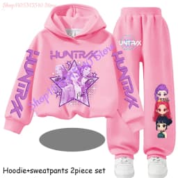 Hot Children's Hooded Sweater Set Huntrx Mira Rumi Zoey Girl Cute Casual Top for Kids Sports Shirt with Cartoon Print 2 Pieces