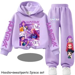 Hot Children's Hooded Sweater Set Huntrx Mira Rumi Zoey Girl Cute Casual Top for Kids Sports Shirt with Cartoon Print 2 Pieces