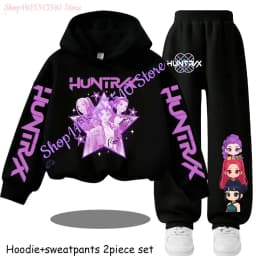 Hot Children's Hooded Sweater Set Huntrx Mira Rumi Zoey Girl Cute Casual Top for Kids Sports Shirt with Cartoon Print 2 Pieces