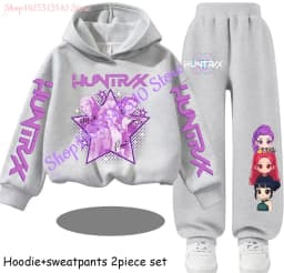 Hot Children's Hooded Sweater Set Huntrx Mira Rumi Zoey Girl Cute Casual Top for Kids Sports Shirt with Cartoon Print 2 Pieces