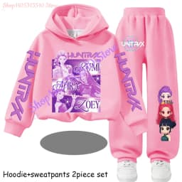 Hot Children's Hooded Sweater Set Huntrx Mira Rumi Zoey Girl Cute Casual Top for Kids Sports Shirt with Cartoon Print 2 Pieces