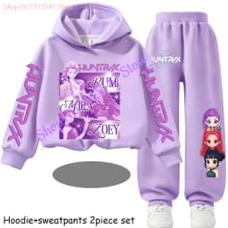 Hot Children's Hooded Sweater Set Huntrx Mira Rumi Zoey Girl Cute Casual Top for Kids Sports Shirt with Cartoon Print 2 Pieces
