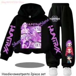Hot Children's Hooded Sweater Set Huntrx Mira Rumi Zoey Girl Cute Casual Top for Kids Sports Shirt with Cartoon Print 2 Pieces