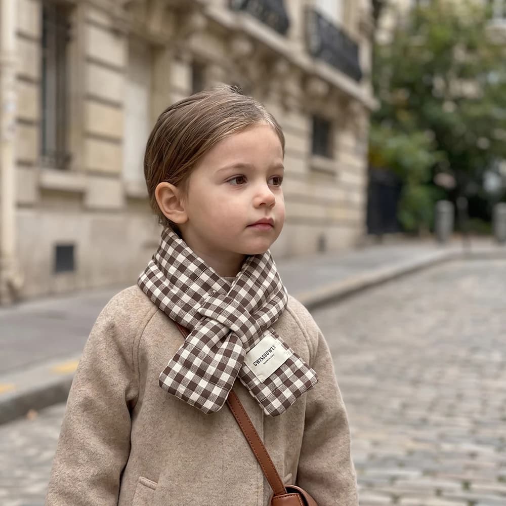 MILANCEL Children's Scarf 2-8T Striped Grid Warm Winter Kids Scarf 3 Colors Korean Version Girls Neckerchief