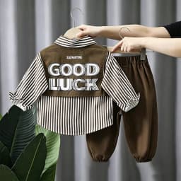 New Spring Autumn Boys Clothing Sets Long Sleeve Striped Letter Label Shirt + Pants 2Pcs Suit For 2-8 Years Kids Casual Outfits