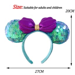 Original Disney Mickey Ears Headband Shanghai Disneyland Minnie Leather Headband Hairband Sequin Bow Party Hair Accessories