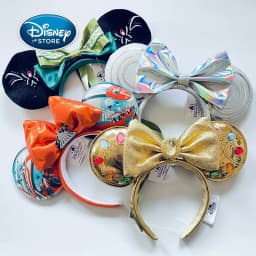 Original Disney Mickey Ears Headband Shanghai Disneyland Minnie Leather Headband Hairband Sequin Bow Party Hair Accessories