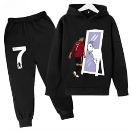 Sweatshirt Pants 2-piece Set for Boy and Girl Kid Sports Hoodie Set Ronaldo Avatar Printed Children Clothes Baby Set Sportsuit