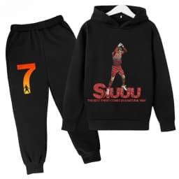 Sweatshirt Pants 2-piece Set for Boy and Girl Kid Sports Hoodie Set Ronaldo Avatar Printed Children Clothes Baby Set Sportsuit