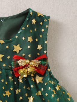 Christmas Star Pattern Sleeveless Tulle Dress for Baby Girls Toddler Girls' Clothing Festive Outfit for Children