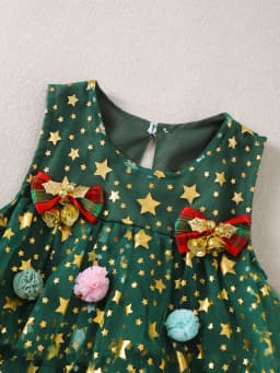 Christmas Star Pattern Sleeveless Tulle Dress for Baby Girls Toddler Girls' Clothing Festive Outfit for Children
