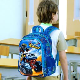 3PCS Car Backpack for Boys, 16" Kids Bookbag and Lunch Box, Preschool Backpacks for Elementary Students