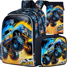 3PCS Car Backpack for Boys, 16" Kids Bookbag and Lunch Box, Preschool Backpacks for Elementary Students