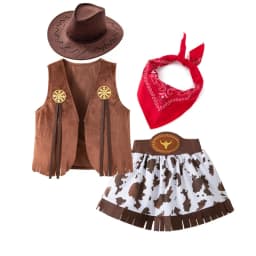 Little Girls Western Cowgirl Dress‑Up Outfit Fringe Cow Print Skirt Kids Costume Set for Carnival Theme Party