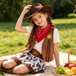 Little Girls Western Cowgirl Dress‑Up Outfit Fringe Cow Print Skirt Kids Costume Set for Carnival Theme Party