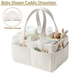 Baby Diaper Caddy Organizer Corduroy Diaper Storage Basket with Handle Foldable Multi-pocket Newborn Nappy Storage Organizer