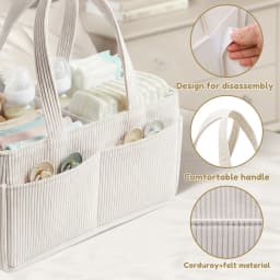 Baby Diaper Caddy Organizer Corduroy Diaper Storage Basket with Handle Foldable Multi-pocket Newborn Nappy Storage Organizer