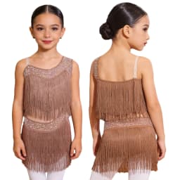6-16Y Girls Latin Jazz Dance Cha-Cha Rumba Samba Tango Salsa Performance Dress Shiny Rhinestones Cutout Tassel Leotard Dresses