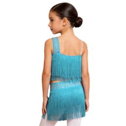 6-16Y Girls Latin Jazz Dance Cha-Cha Rumba Samba Tango Salsa Performance Dress Shiny Rhinestones Cutout Tassel Leotard Dresses
