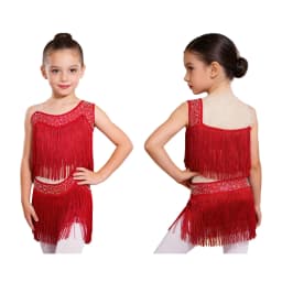 6-16Y Girls Latin Jazz Dance Cha-Cha Rumba Samba Tango Salsa Performance Dress Shiny Rhinestones Cutout Tassel Leotard Dresses