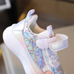 Girls Sequined Casual Sneakers, Kids Magic Tape Fashion Daily Walking Shoes