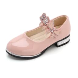 Girls Leather Shoes for Party Wedding Kids Performance Shoes with Butterfly-knot Fashion Children High Heels Rhinestone Shoes