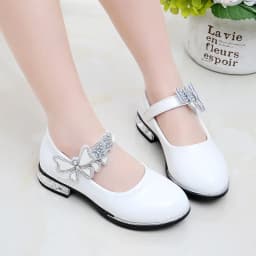 Girls Leather Shoes for Party Wedding Kids Performance Shoes with Butterfly-knot Fashion Children High Heels Rhinestone Shoes