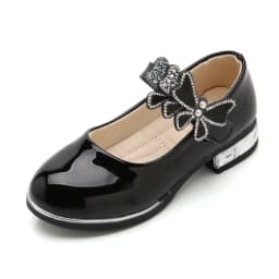 Girls Leather Shoes for Party Wedding Kids Performance Shoes with Butterfly-knot Fashion Children High Heels Rhinestone Shoes