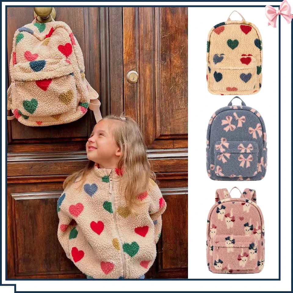 2026 KS Children Lamb Fleece Backpack Kid Outdoor Primary Schoolbag Baby Kindergarten Bags Boys Girls Gift Travel Bag Mommy Bags