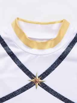 Trendy Girls 3Pcs Glitter Gold-Trim Jacket & Shorts Outfit with Chain Details for Cheer & Dance Recitals