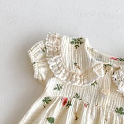Summer 2026 New Style Baby Girls' Fashionable Crawling Suits, Short Sleeve, with Flower Prints and Flap Collar for Toddlers
