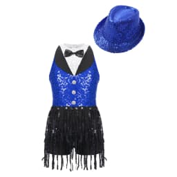 6-16Y Kids Girls Jazz Latin Dance Bodysuit Cha-cha Samba Rumba Tango Ballroom Dancewear Sleeveless Shiny Tassels Leotard Dress