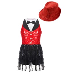 6-16Y Kids Girls Jazz Latin Dance Bodysuit Cha-cha Samba Rumba Tango Ballroom Dancewear Sleeveless Shiny Tassels Leotard Dress