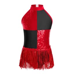 6-16Y Kids Girls Jazz Latin Dance Bodysuit Cha-cha Samba Rumba Tango Ballroom Dancewear Sleeveless Shiny Tassels Leotard Dress