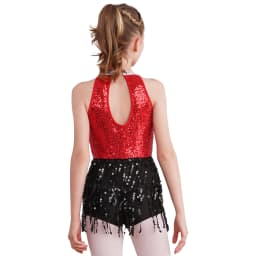 6-16Y Kids Girls Jazz Latin Dance Bodysuit Cha-cha Samba Rumba Tango Ballroom Dancewear Sleeveless Shiny Tassels Leotard Dress