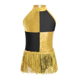 6-16Y Kids Girls Jazz Latin Dance Bodysuit Cha-cha Samba Rumba Tango Ballroom Dancewear Sleeveless Shiny Tassels Leotard Dress