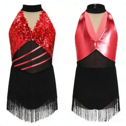 6-16Y Kids Girls Jazz Latin Dance Bodysuit Cha-cha Samba Rumba Tango Ballroom Dancewear Sleeveless Shiny Tassels Leotard Dress