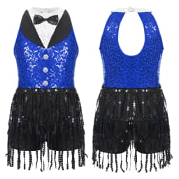 6-16Y Kids Girls Jazz Latin Dance Bodysuit Cha-cha Samba Rumba Tango Ballroom Dancewear Sleeveless Shiny Tassels Leotard Dress