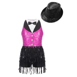 6-16Y Kids Girls Jazz Latin Dance Bodysuit Cha-cha Samba Rumba Tango Ballroom Dancewear Sleeveless Shiny Tassels Leotard Dress