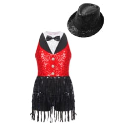 6-16Y Kids Girls Jazz Latin Dance Bodysuit Cha-cha Samba Rumba Tango Ballroom Dancewear Sleeveless Shiny Tassels Leotard Dress