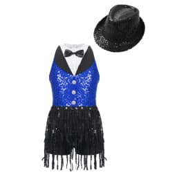 6-16Y Kids Girls Jazz Latin Dance Bodysuit Cha-cha Samba Rumba Tango Ballroom Dancewear Sleeveless Shiny Tassels Leotard Dress